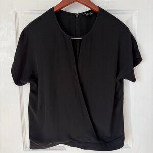 Theory Elevated Basic Silk Wrap V-Neck Top Small